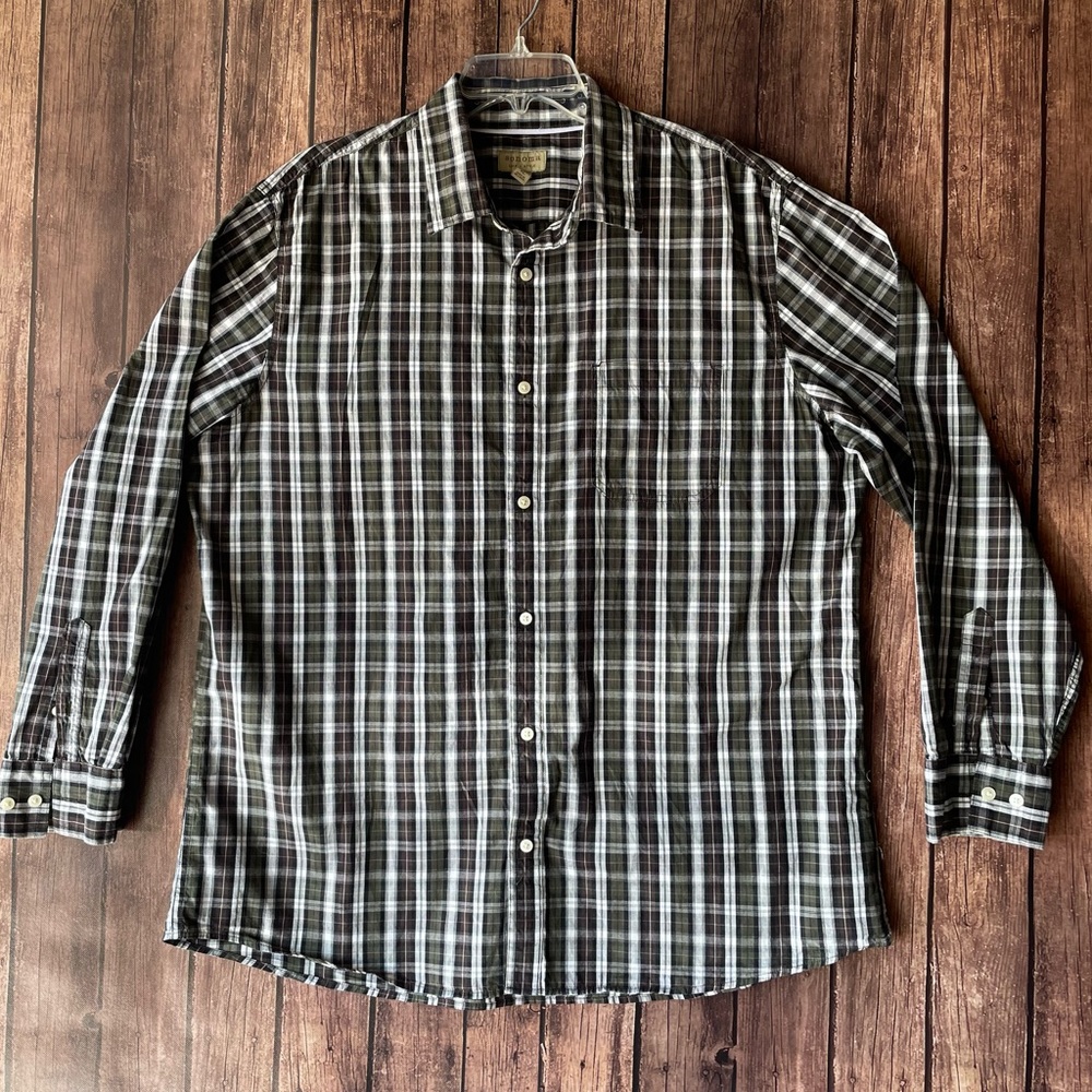 Sonoma Men Shirt Check Plaid Button Down Shirt One Front Pocket, long sleeve